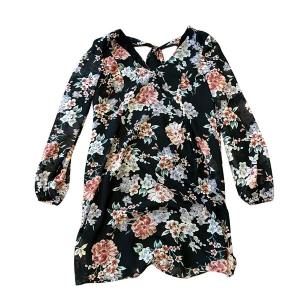 INC International Concepts Size XS Dress Black Floral Longsleeves